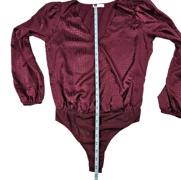Socialite Long Sleeve Wrap Front V Neck Body Suit, Plum Purple, Small - Picture 14 of 16